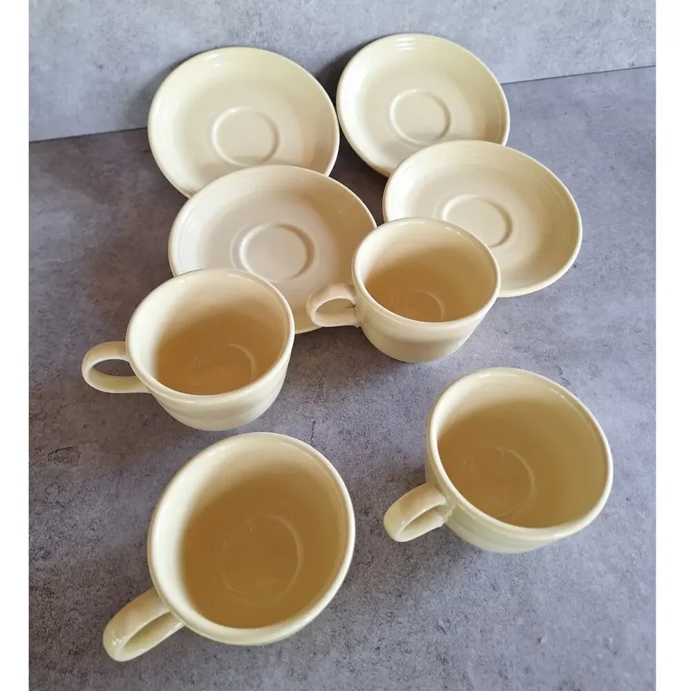 Fiestaware vintage butter yellow 8 pc teacup & saucer plate set lot USA made